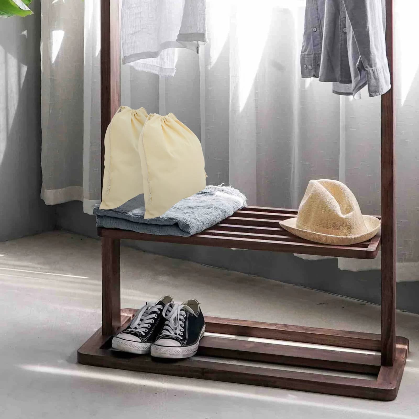 2 Sacchi Portabiancheria in Tela con Coulisse, Sacchetti Contenitori per Vestiti Sporchi, Organizer Appendibile per Casa e Viaggi