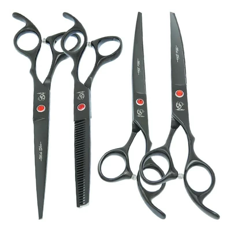 7.0 "Capelli per toelettatura cani e gatti Forbici professionali per animali domestici in acciaio giapponese Taglio curvo dritto Taglio per capelli Cesoie per assottigliamento Trimmer B0026A