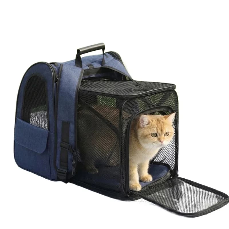 Expandable Double Shoulder Pet Carrier Backpack Breathable Travel Bag for Cats and Small Dogs Outdoor Portable