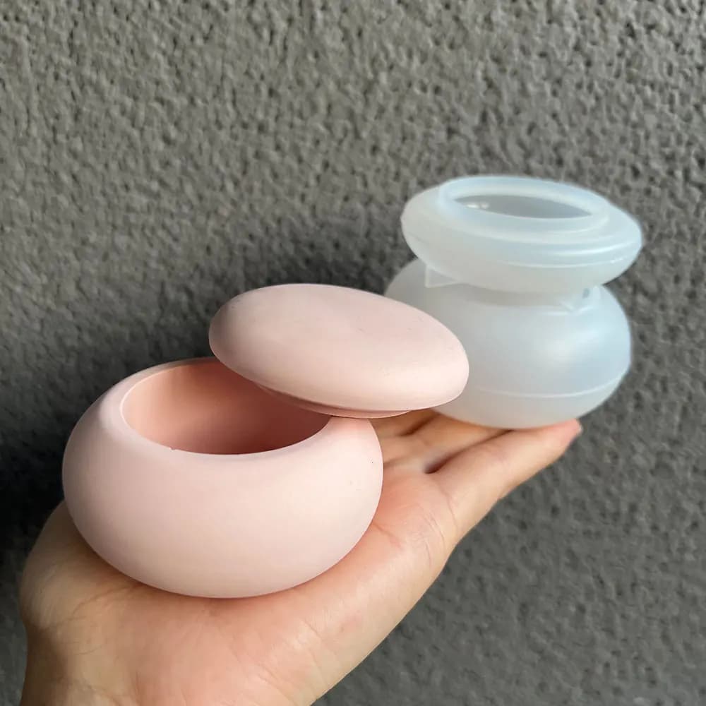 Silicone DIY Round Storage Box Concrete Candle Holder Square Storage Jar Mould for Casting in Gesso Resin