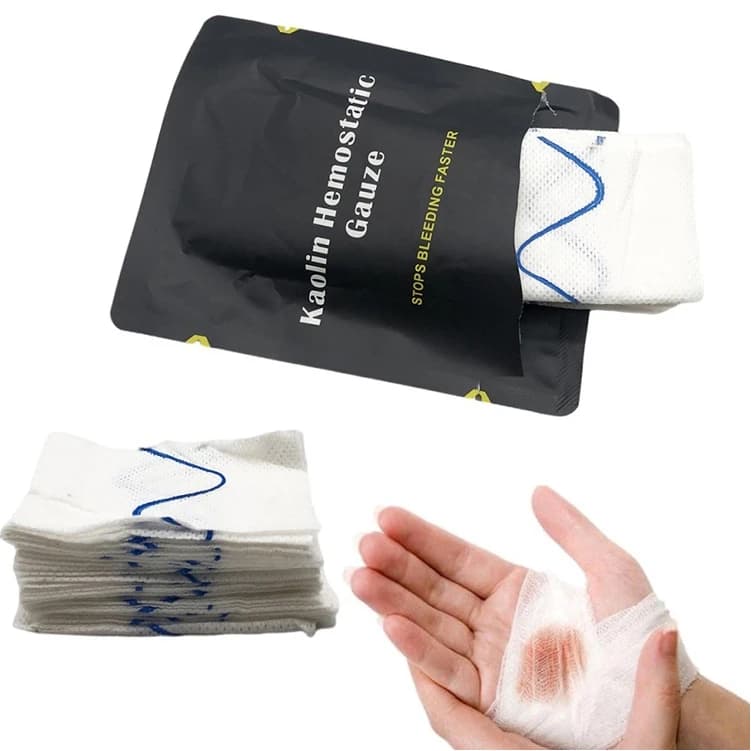 Hemostatic Kaolin Gauze Combat Emergency Trauma Z-Fold Soluble For First Aid Kit Medical Wound Dressing