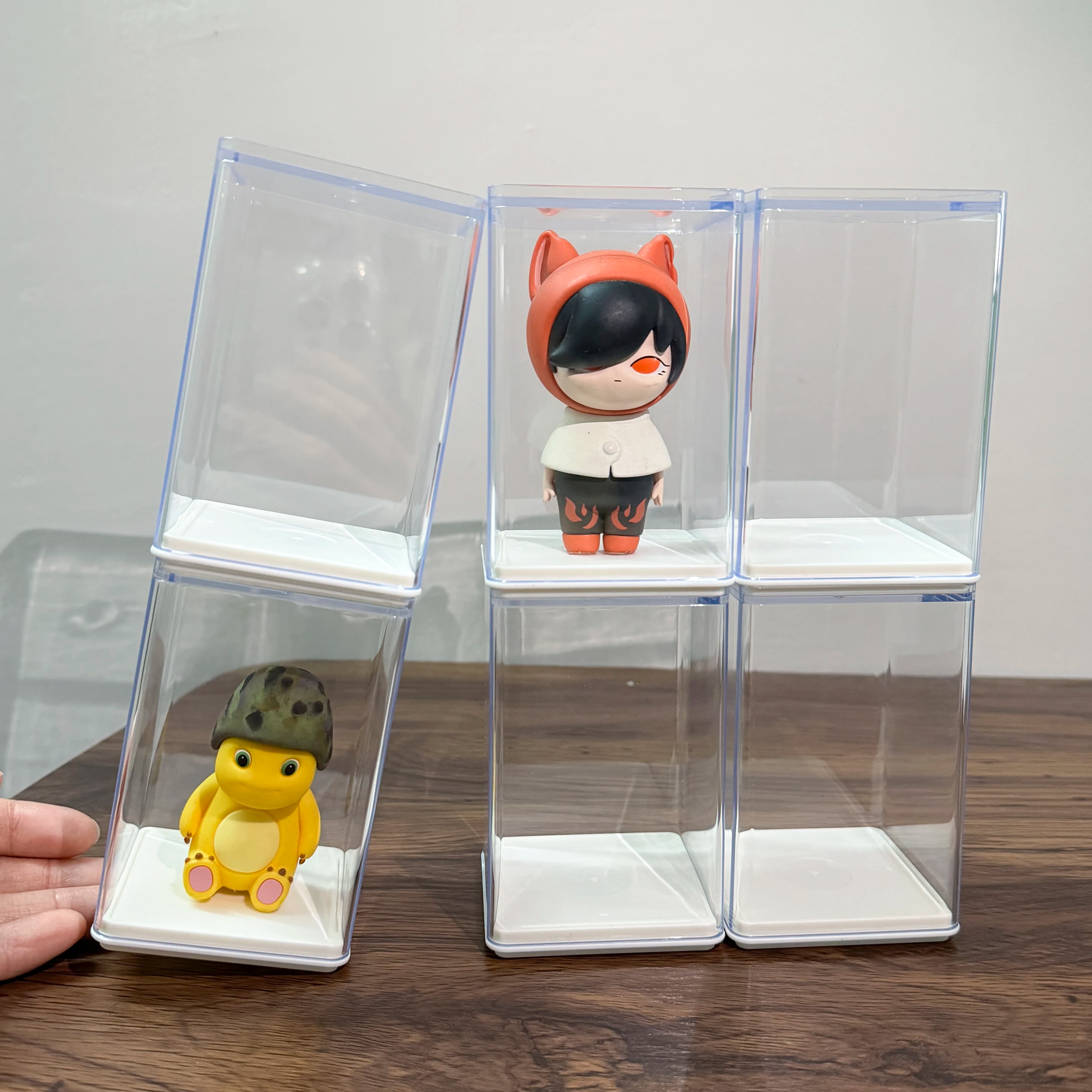 6 pezzi scatola cieca organizer in acrilico antipolvere impilabile display da tavolo per figurine giocattoli da collezione