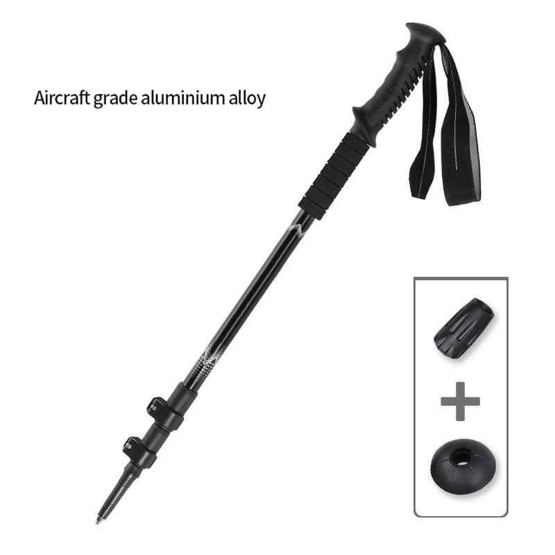 LIHENG Outdoor Tourism Adjustable Aluminum Three sections Foldable Climbing Hiking Stick Hiking Walking Stick with Stretching Cane