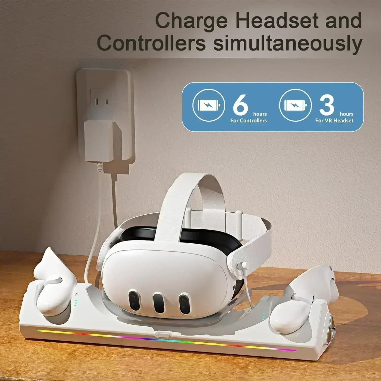 Dock di ricarica per accessori Meta Quest 3/3S Supporto display desktop VR per stazione di ricarica Oculus Quest 2 con indicatore LED