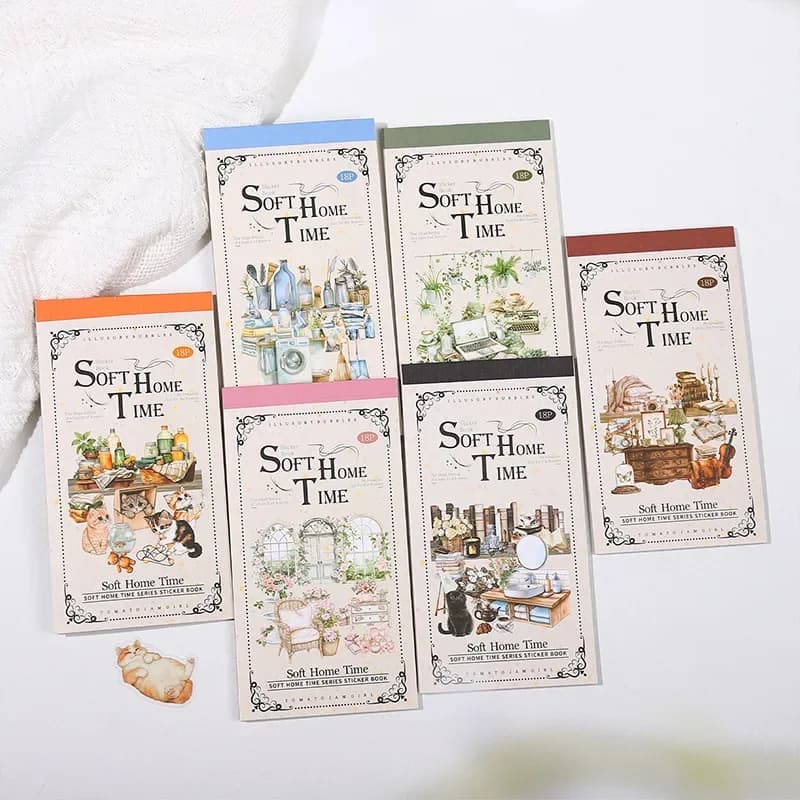 18Sheets/pack Material cut Sticker PET+Paper Book Soft House Landscaping Bookshelf Stationery School Supplies 181*93mm