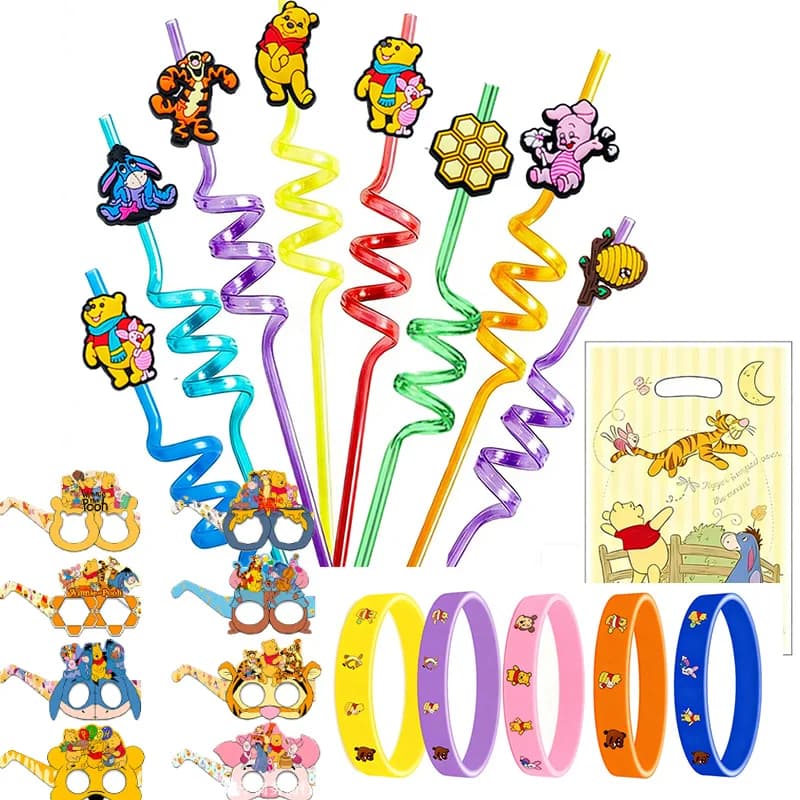 Articoli per Feste di Compleanno Winnie the Pooh, Regali, Cannucce Riutilizzabili Colorate, Maschere per Bambini, Riempitivi per Sacchetti Regalo
