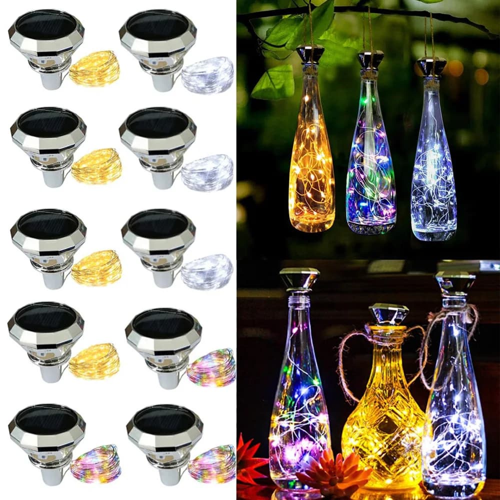 Luci solari per bottiglie di vino a forma di diamante 2M 20LED Stringa di luci multicolori impermeabili per giardino, terrazza, decorazione per feste