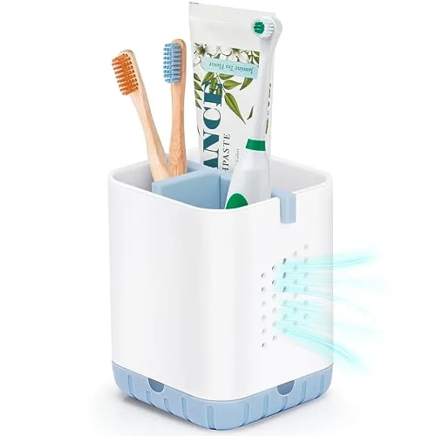 Toothbrush and Razor Holder for Bathrooms - Countertop Organizer With Drainage, Anti-Slip Toothpaste Caddy for Electric Toothbr