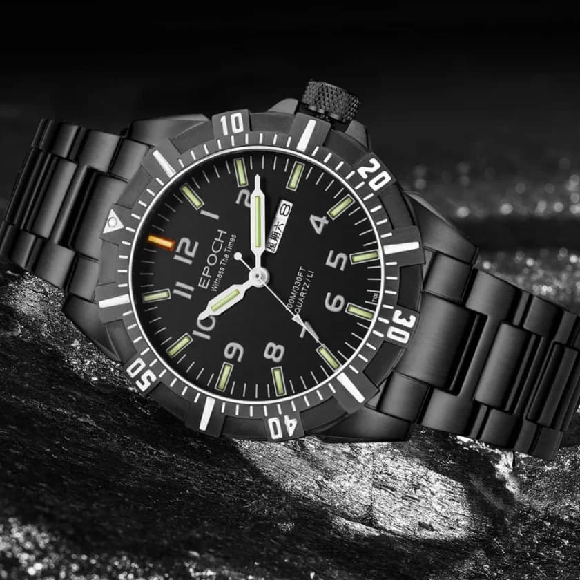 EPOCH Orologio militare da uomo 43mm Orologio da polso sportivo al quarzo Tubi luminosi 10ATM Specchio zaffiro impermeabile Doppio calendario Data della settimana