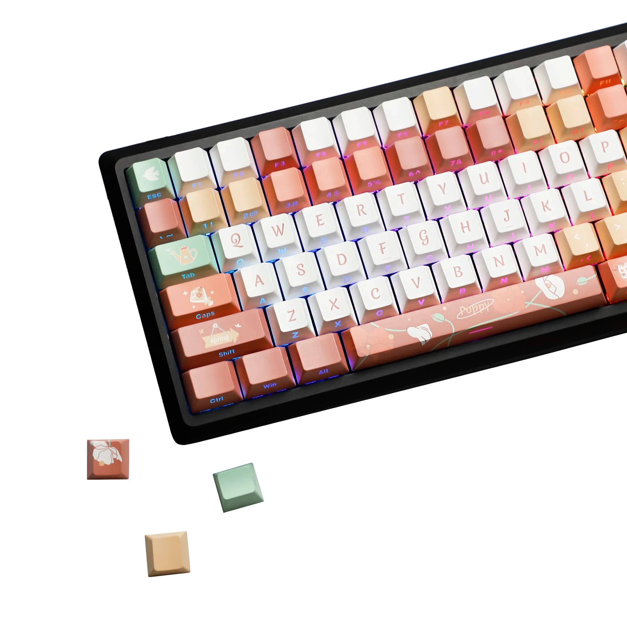 YMDK 137 Keycaps a tema March of the Poppy, retroilluminati, con profilo Cherry, in PBT, con stampa a sublimazione, per tastiera meccanica MX