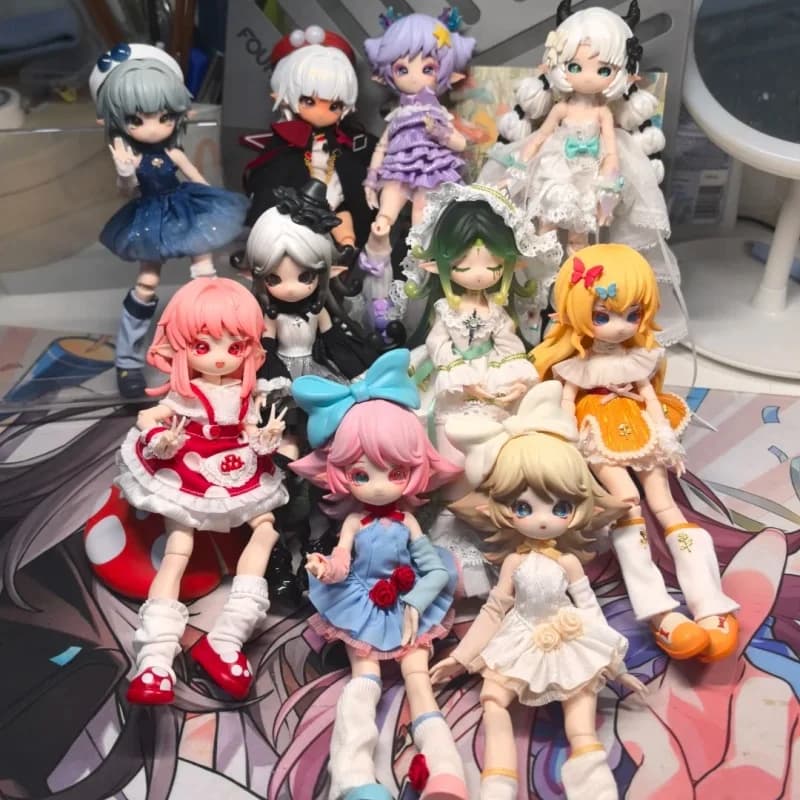 Jiumu Shop 1/12 BJD Doll Mushroom Rose Series Action Figure Posabile Blind Box Decorazione da Scrivania Carina Regalo da Collezione per Collezionisti
