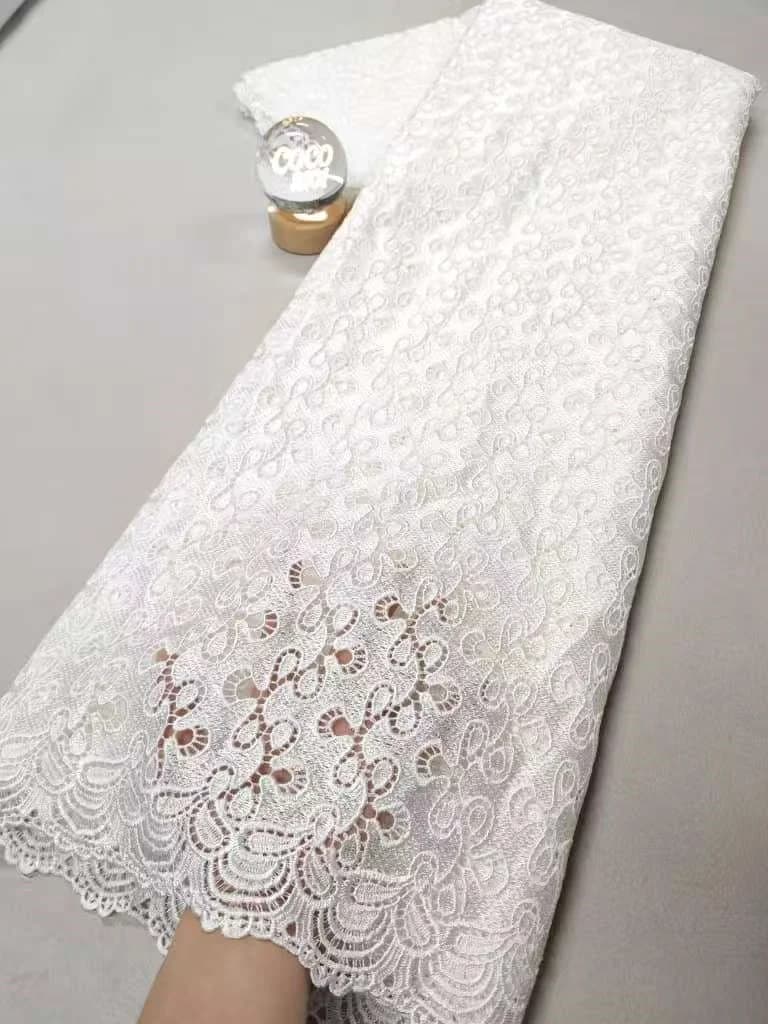 African Nigerian High-Quality Cotton Wedding Tulle Lace Fabric Sequins Water Soluble 5 Yards for Party Dresses Sewing XL206