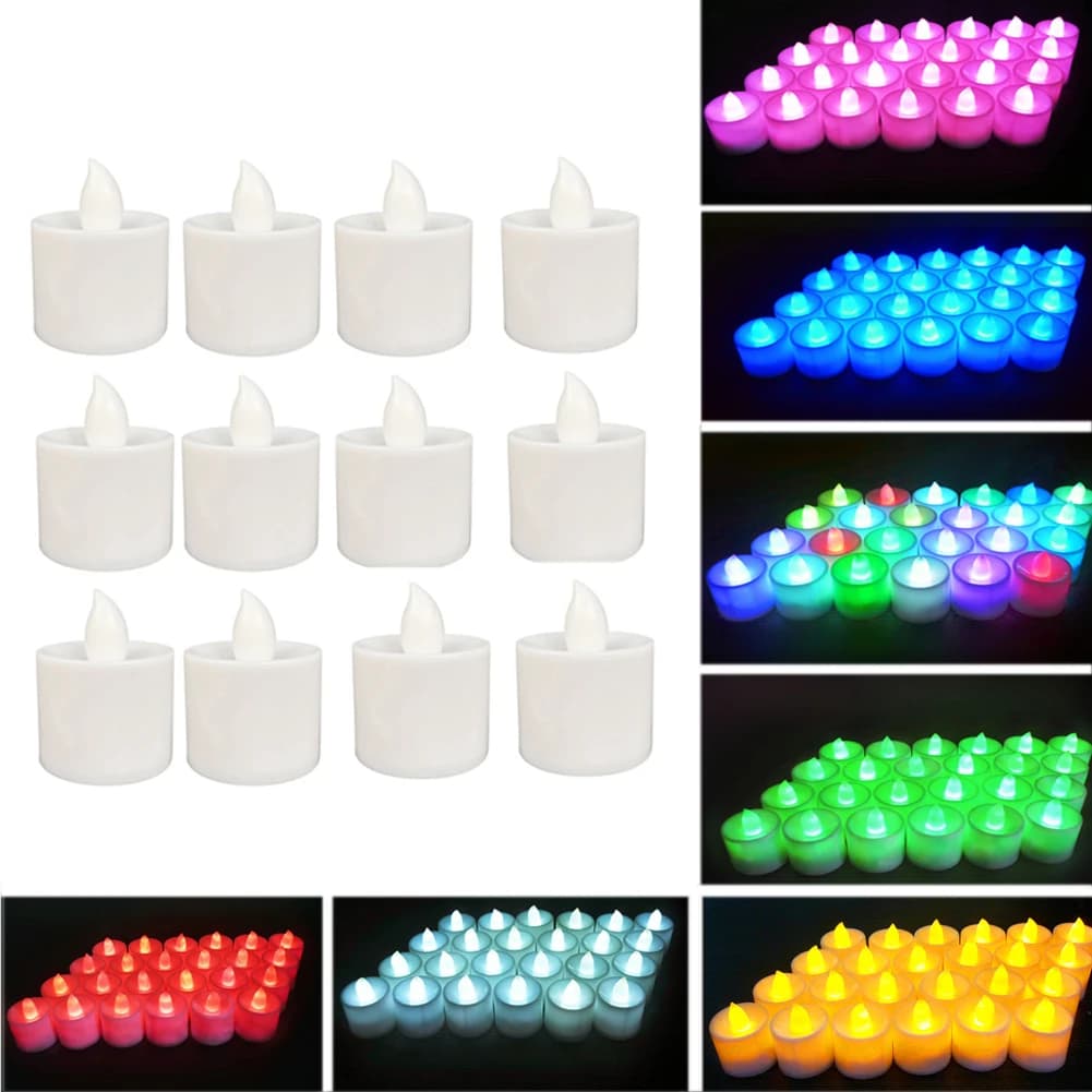 Mini 12-piece LED Candle Lights, Flameless LED Candles, Reusable Night Lamp, Votive Tealight, Romantic House Decorations