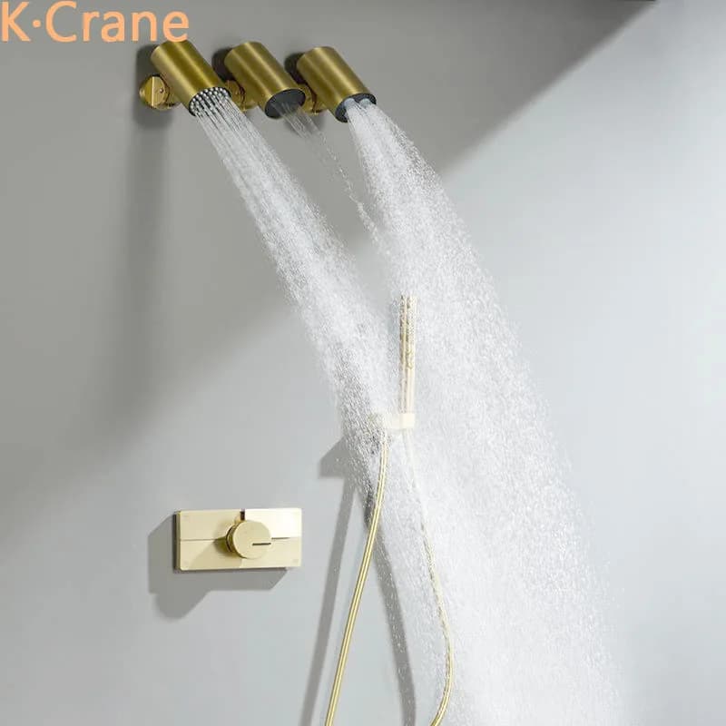 Rubinetto per doccia Spazzola Oro incorporato a parete a scomparsa Rubinetti per soffione doccia termostatico Set Rubinetti per vasca da bagno moderni di lusso per bagno