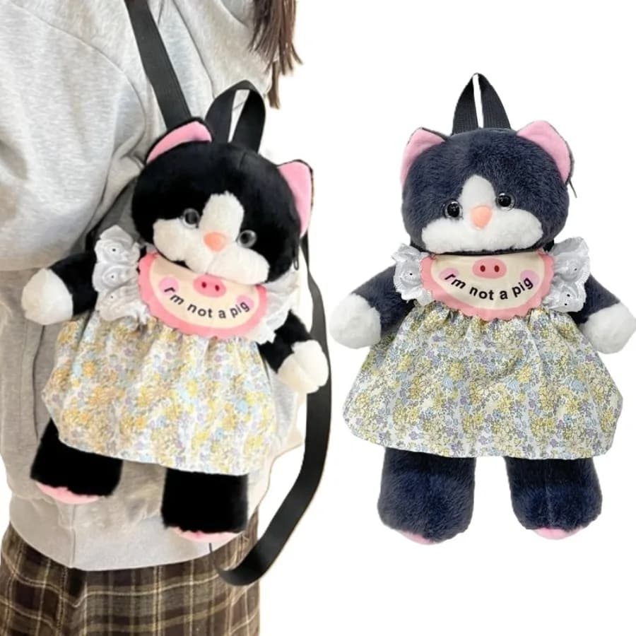 Zaino in peluche con gatto Kawaii Simulazione Gatto nero Peluche Bambola giocattolo Borse a tracolla con tracolla moda donna Regalo di Natale