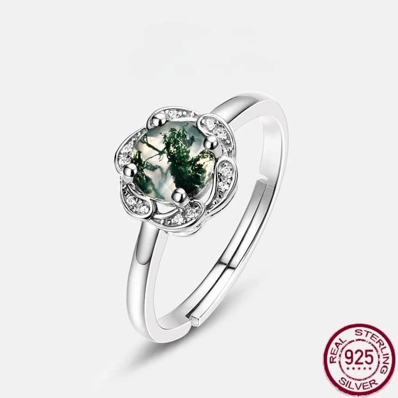 Nuovo anello in muschio verde argento puro S925, anello da dito in agata erba d'acqua, gioielli da sposa di lusso leggeri e alla moda