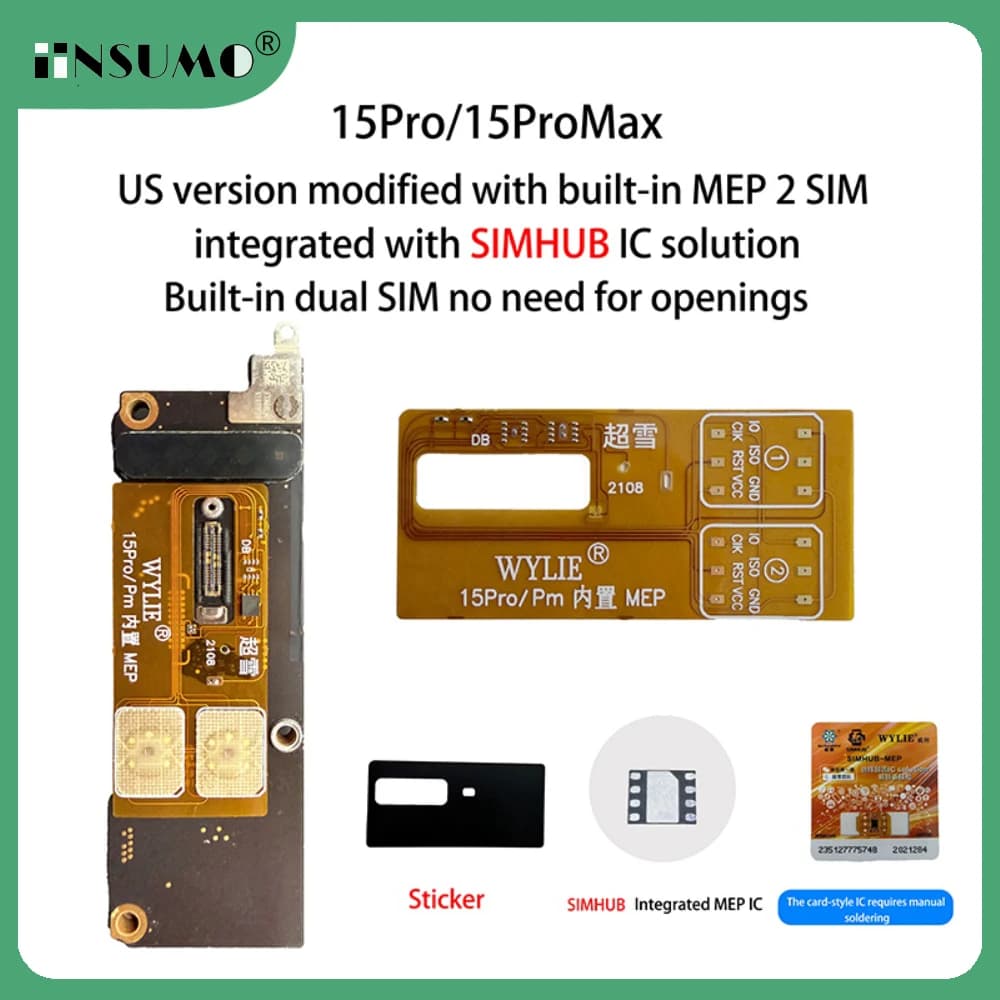 WYLIE US Version Esim to Sim Dual Card Flex Ca‮lb‬e Builtin MEP Integration Solution Support Super Snow IC for iPhone 15 ProMax