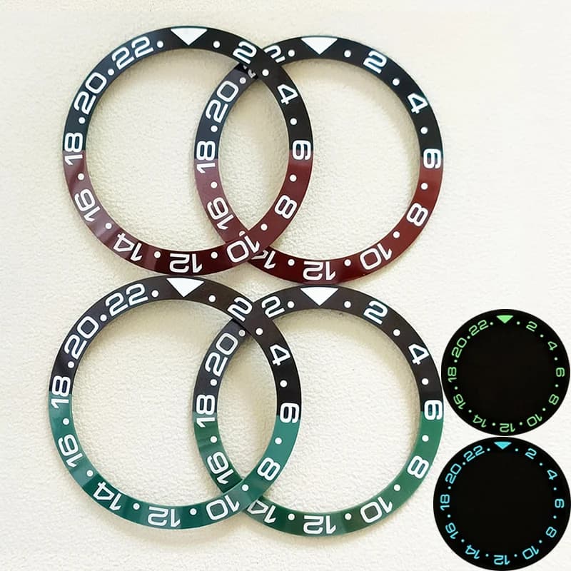 38mm Blue Curve Green Luminous Ceramic Bezel Ring Insert Fit SKX007 SKX009 SRPD GMT SUB Watch Case Men's Ring Refit Parts