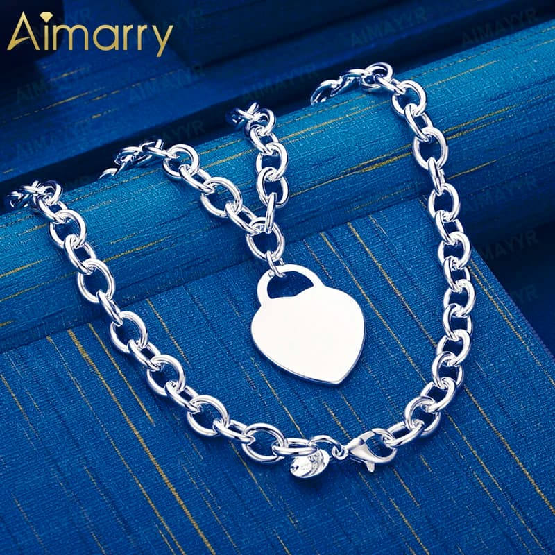 925 Sterling Silver Exquisite Versatile Love Lock Necklace 18 Inch Women's Party Banquet Engagement Wedding Fashion Jewelry