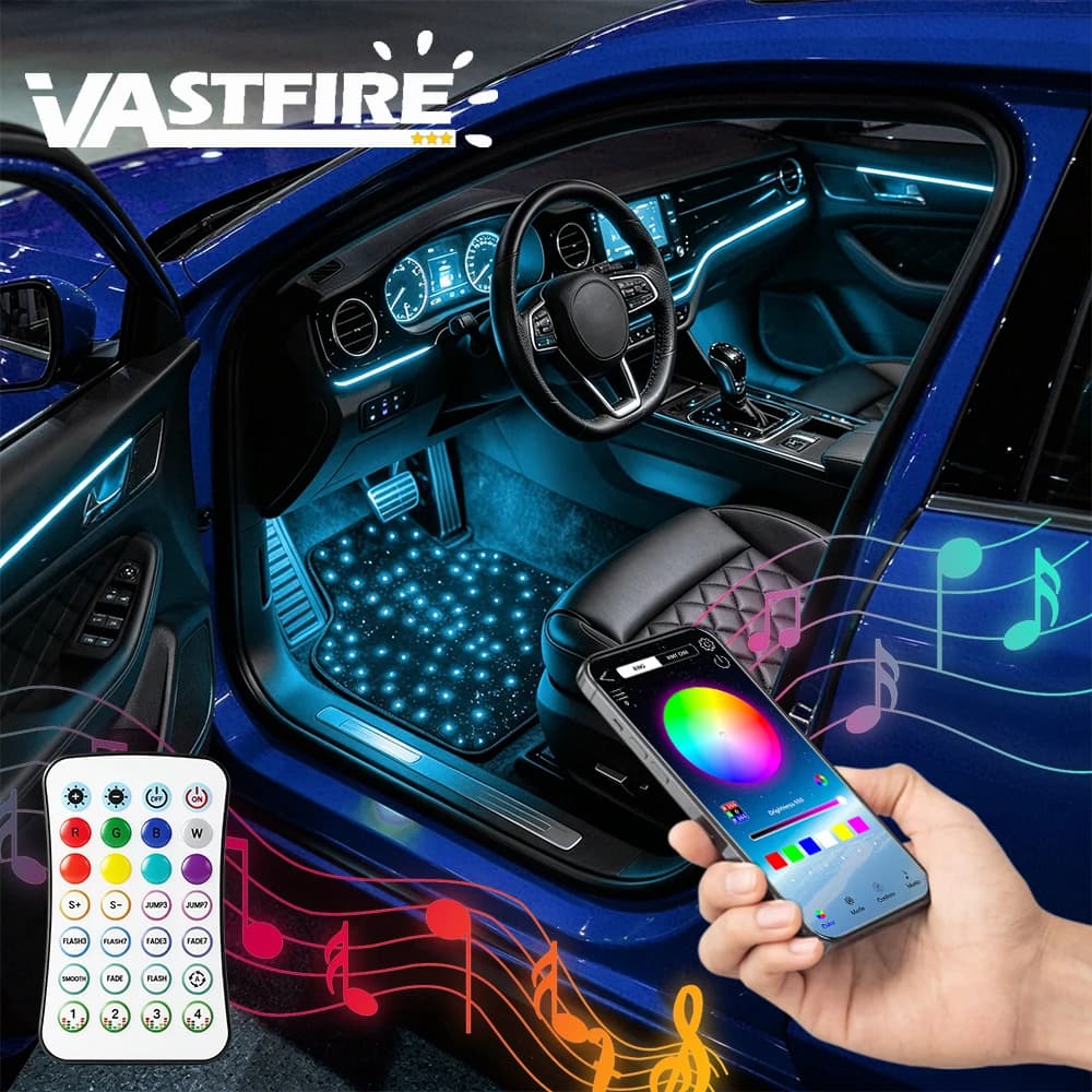 Tappetino universale per auto Starlight LED, kit di illuminazione RGB con controllo tramite APP/telecomando, impermeabile e lavabile, per un'atmosfera romantica