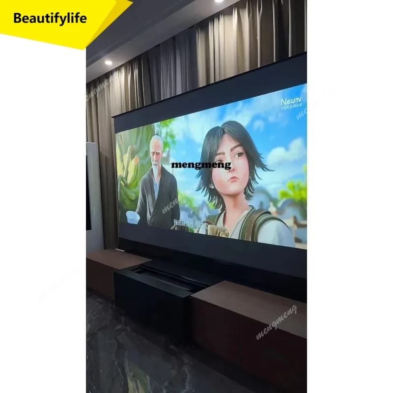 X188 Mobiletto TV Laser Smart Nero da 120'' + Schermo per Proiettore UST ALR Motorizzato a Scomparsa da Terra per Proiettore Laser a Ottica Ultra Corta
