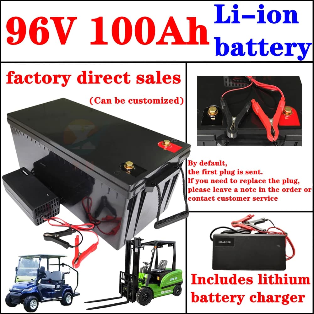 Batteria ricaricabile agli ioni di litio impermeabile 96V 100Ah per auto, autobus, golf cart, camper, AGV, veicoli marini, auto turistiche, roulotte
