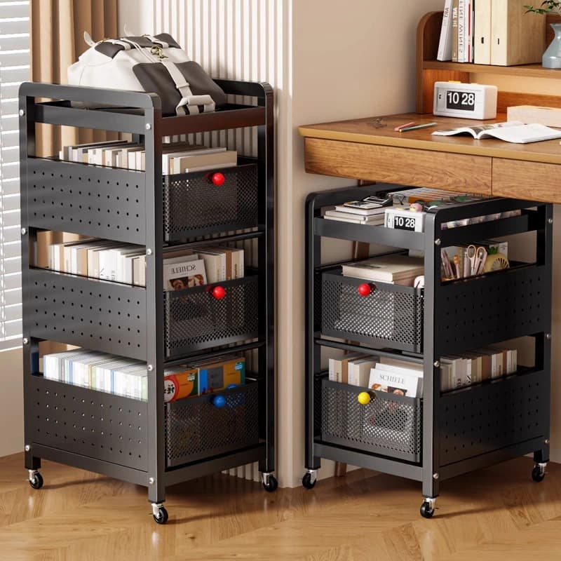 Carrello Portaoggetti Mobile in Acciaio al Carbonio, Sotto Scrivania, per Zaini e Libri Scolastici dei Bambini