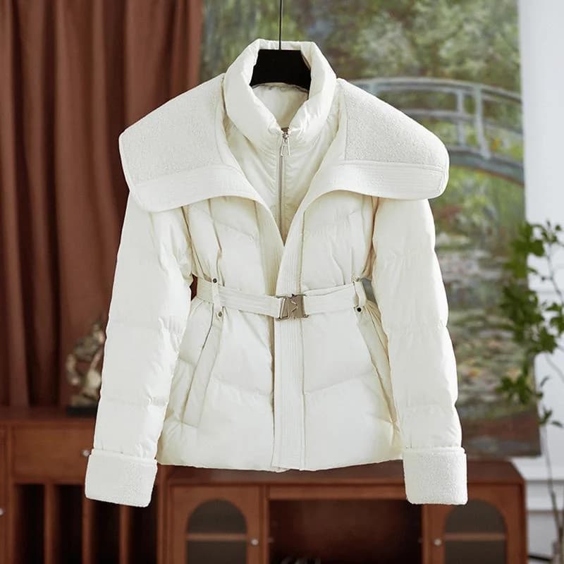2025 Nuovo Cappotto Giacca Invernale Parka Femminile Moda Lana di Agnello Doppio Colletto Cintura Corta Caldo Imbottiture Giacca di Cotone Delle Donne Della Tuta Sportiva Top