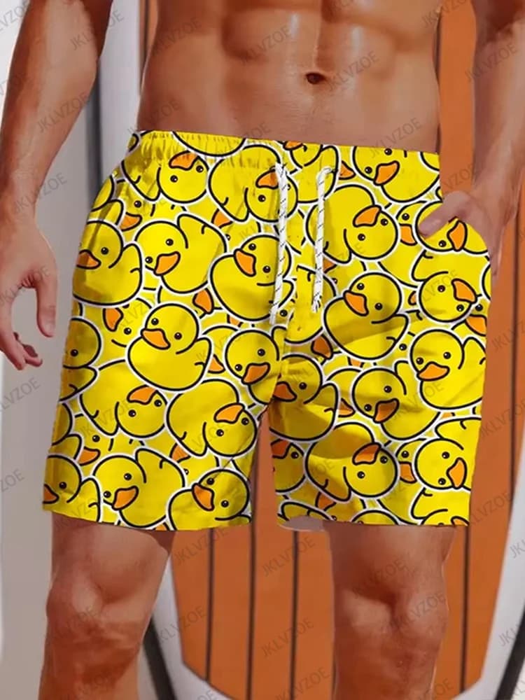 Pantaloncini da surf stampati con anatra gialla hawaiana dei nuovi uomini estivi Pantaloncini da surf ad asciugatura rapida da spiaggia Pantaloni corti Hip Hop Abbigliamento da spiaggia