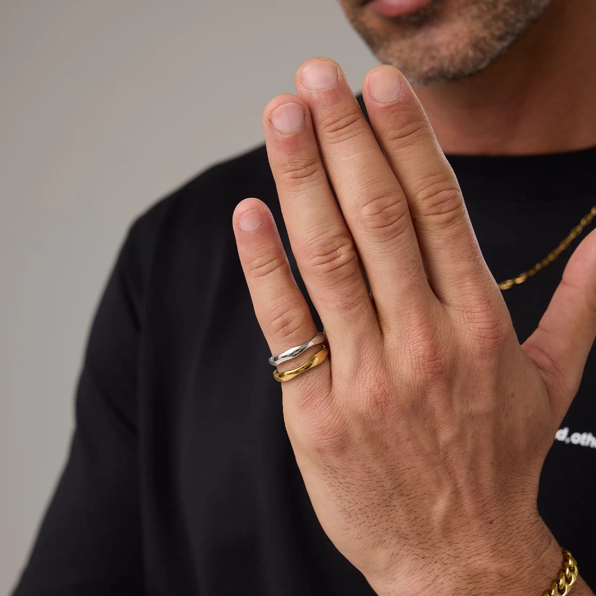 Set di Anelli St-Delan con Onde Irregolari Semplici, in Acciaio Inossidabile, Impilabili, con Fascia Martellata, Gioielli alla Moda, Vendita all'Ingrosso