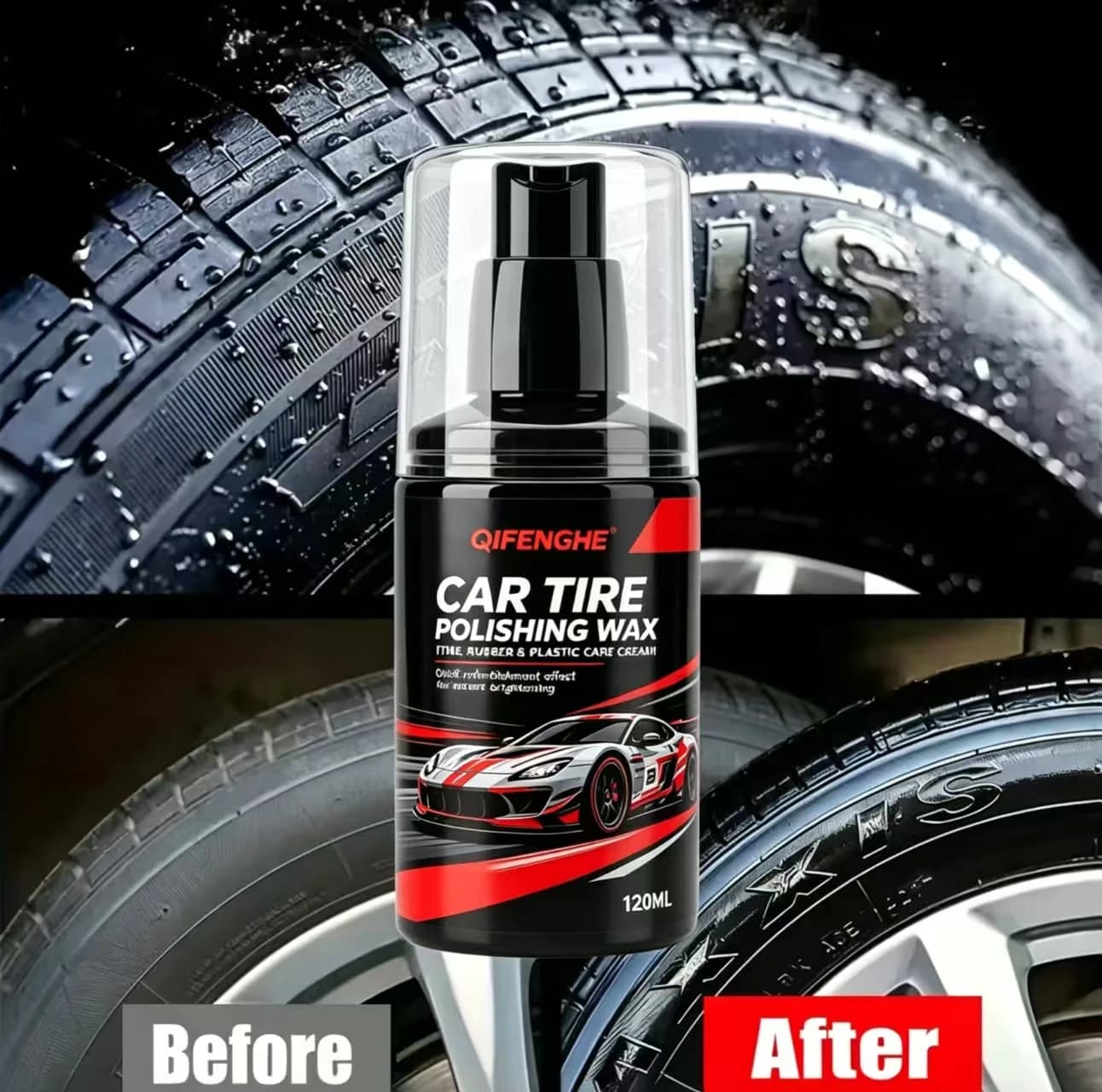 120ML Car Tire Shine Polishing Wax, Back to Black Quick Refurbishment for Dull Faded Tires, Deep Nourishing Anti-Cracking Anti-A
