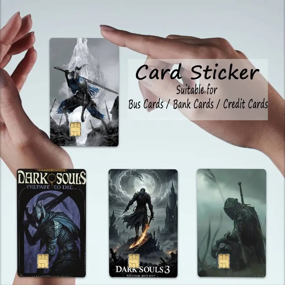 DARK SOULS Adventure Game 4 pezzi 1 set Adesivi per carte di credito, adesivi per carte bancarie, adesivi per carte autobus e metropolitano, impermeabili, regalo per donna