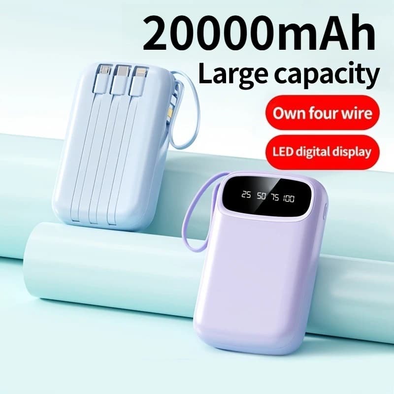 Power Bank con cavo integrato 4 in1 da 20000 mAh, caricabatterie portatile a ricarica rapida da 22,5 W, batteria esterna ultra sottile per iPhone Samsung