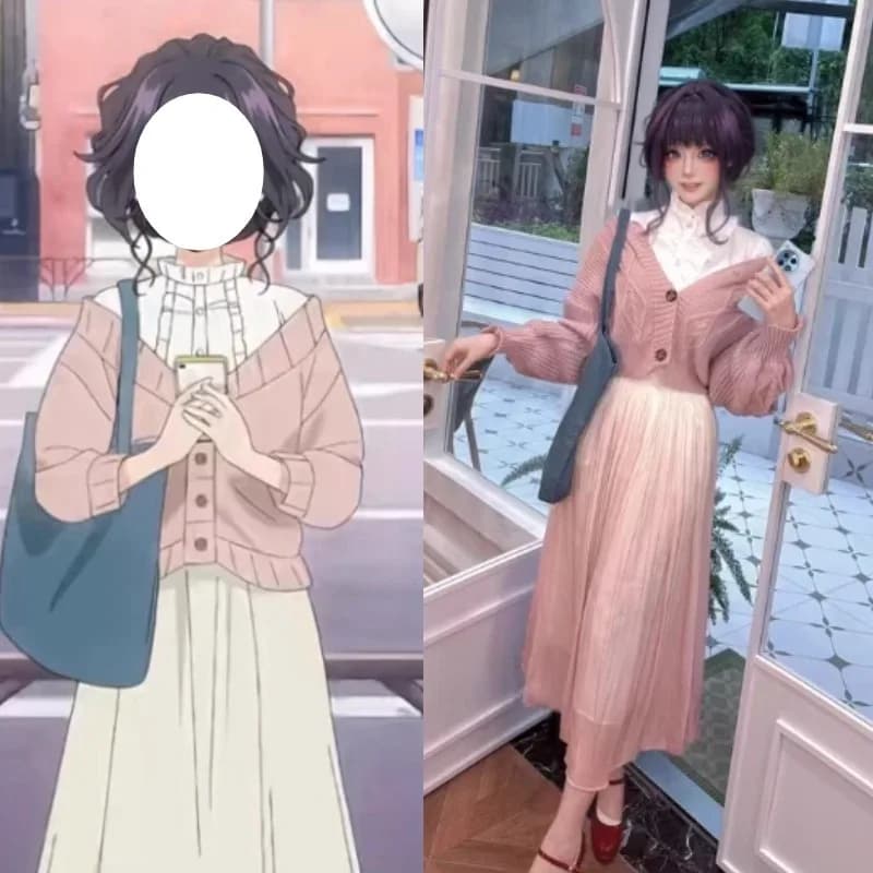 Anime Fragrant Flower Waguri Kaoruko Costume Cosplay Coat Shirt Gonna Wig Dress for Women Daily Set Halloween Party Dress