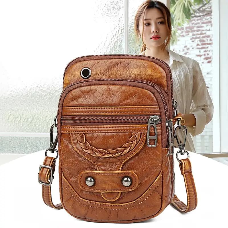 Women's Soft Leather Multifunction Small Shoulder Bag Vintage Shoulder Bag Cash Bag Mobile Bag