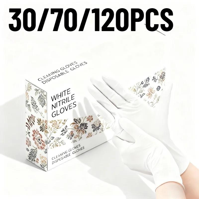30/70/120PCS Guanti monouso in nitrile bianco Guanti per la pulizia Pulizia del bagno Cucina Lavastoviglie Cottura Strumenti anti-fouling