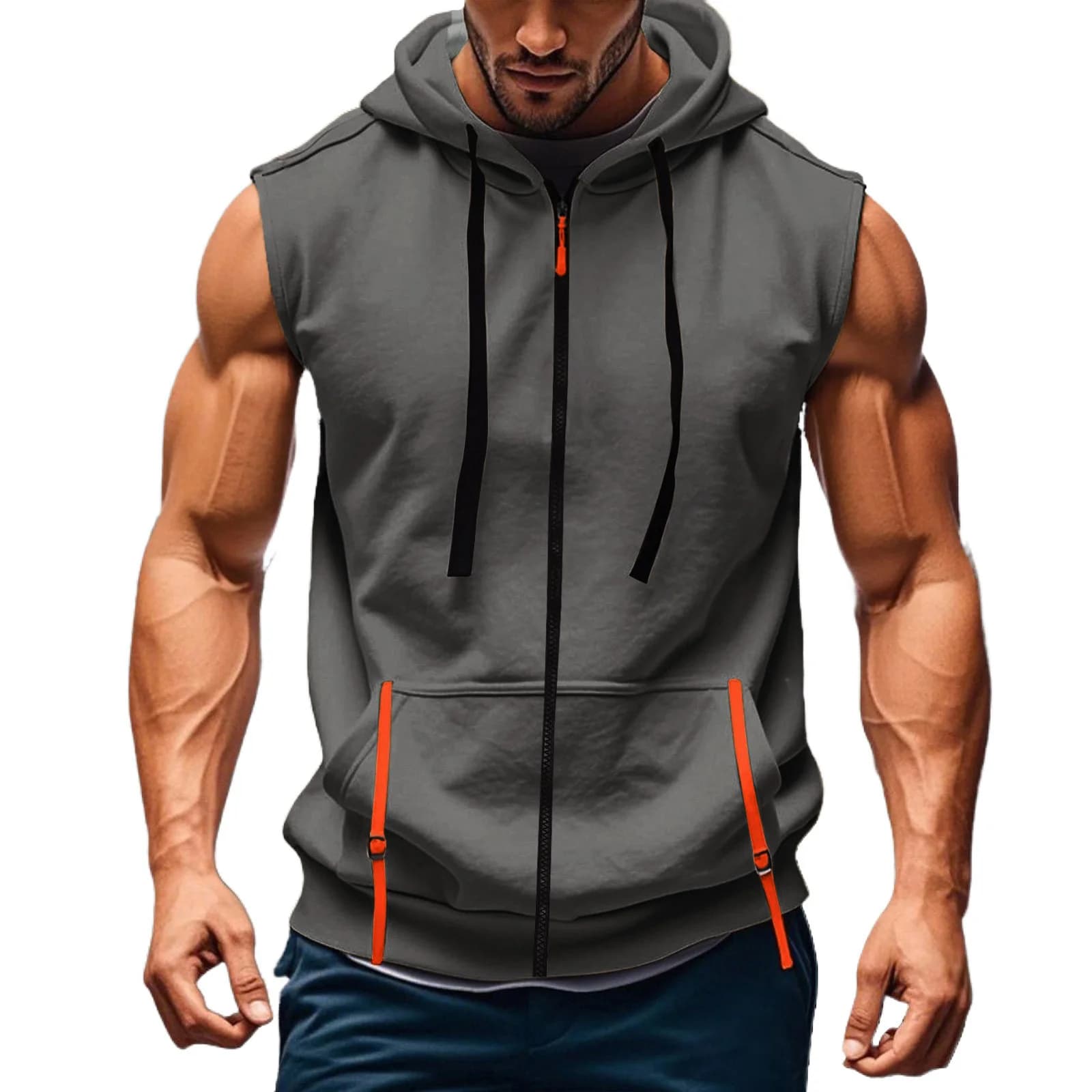 Felpe con cappuccio fitness da corsa da uomo con cerniera senza maniche gilet con cappuccio tasche leggere felpe con cappuccio larghe e traspiranti top maschili