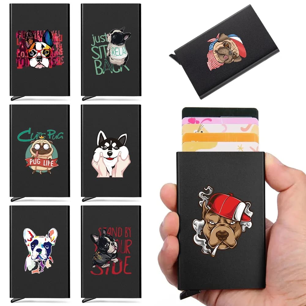Aluminium Anti Rfid Card Holder NFC Blocking Reader Dog Pattern Wallets Pocket Case Slim Protection Bank Credit Card Case