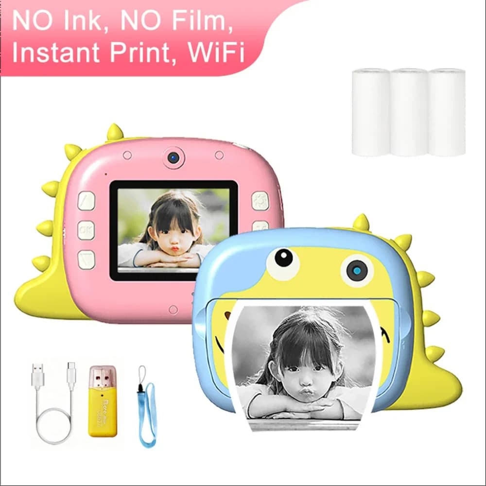 Kids Digital Camera 2.4" Mini Portable Instant Print Camera HD 4K 1080P Camera Video Toy Gift For 6-12 Year With 3 Rolls Paper