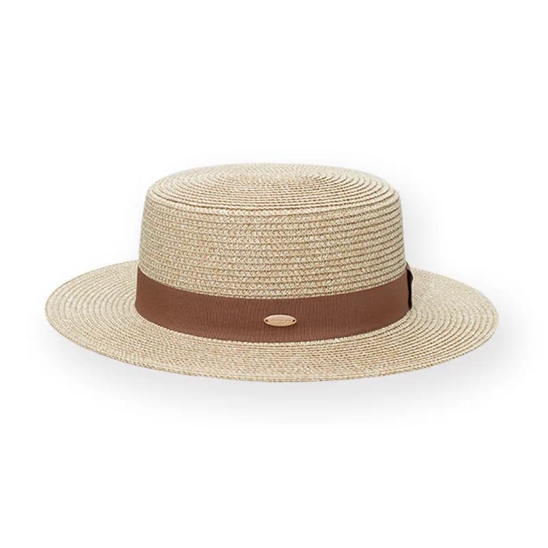 Cappelli da sole estivi casual con nastro, da donna, stile francese, con tesa piatta, per viaggi all'aperto, in paglia, con protezione solare, modello bowler, gorros