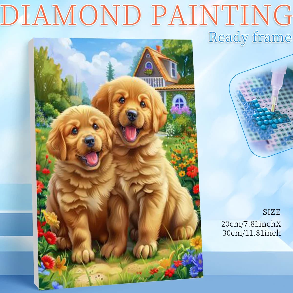 RUOPOTY Kit di pittura diamantata 5D con due cani incorniciati per adulti, decorazione per la casa, pittura diamantata per adulti, animali, rotonda/quadrata