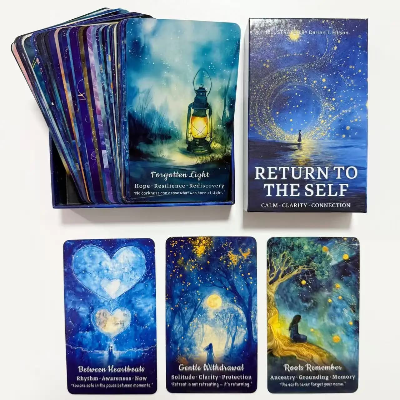 Mazzo di Carte Oracolo Ritorno all'Essenza, 54 Carte con Design Estetico Cielo Stellato Blu per Letture, 12*7cm, Carte dei Tarocchi, 14+