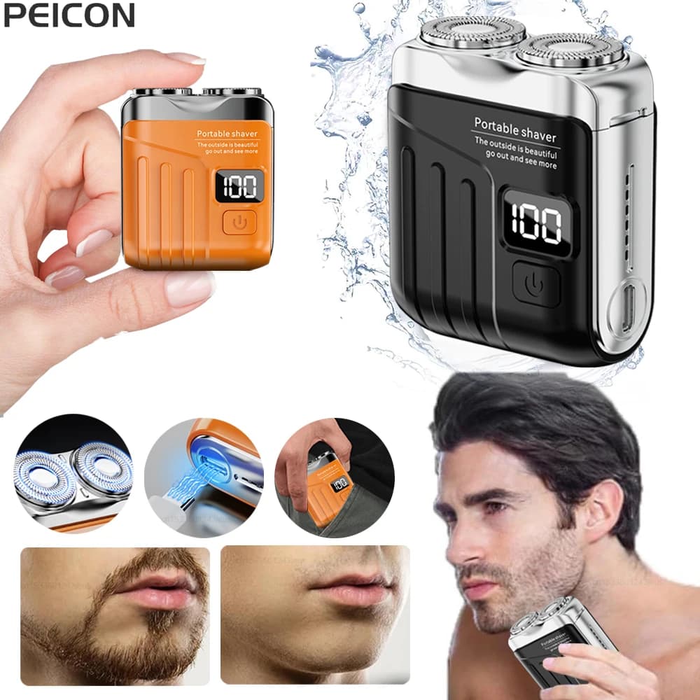 Men's Mini Electric Shaver Barba Trimmer Portable USB Rechargeable Double Blade Electric Shaving Machine