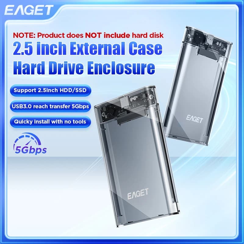 Custodia per disco rigido Eaget da 2,5 pollici SATA a USB 3.0 per disco rigido SSD HDD Box Custodia USB C 3.1 Gen 2 Custodia per HDD esterna HD