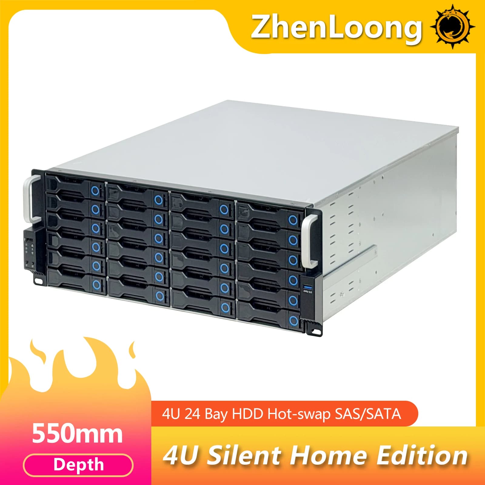 ZhenLoong LF24S 4U Customization Chassis NAS Depth 550mm 24 Bay Hot Swap ATX Rackmount Storage Server case Silent Home Edition
