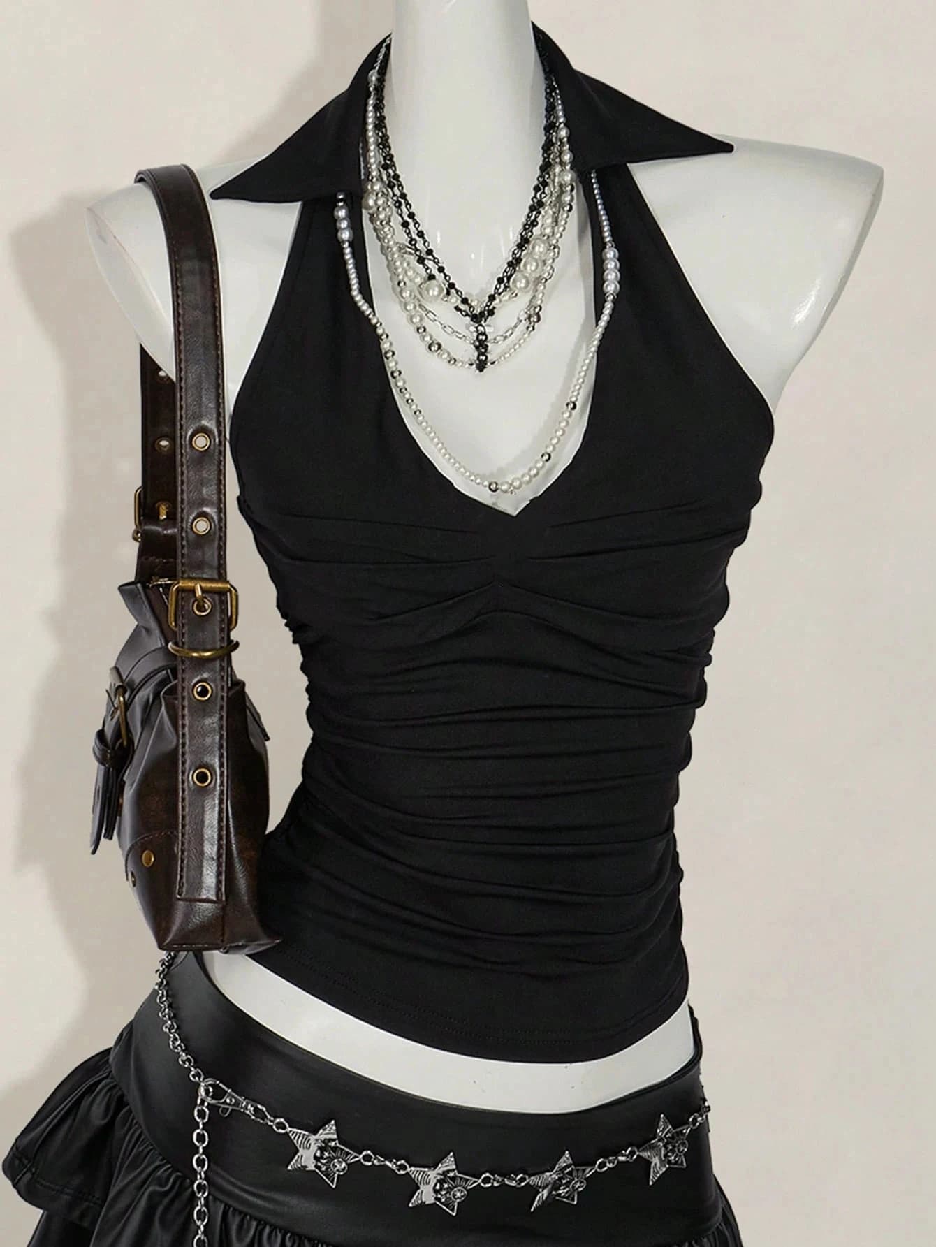 Y2k Halter T-shirt anni 2000 Donna Streetwear Punk gotico Sexy Backless Retro Harajuku Hot Girl Canotta Estate Grunge Emo Tee Chic
