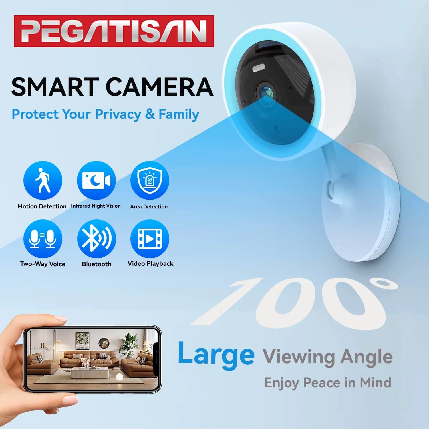 Telecamera di Sicurezza Domestica PEGATAH Tuya Smart 5MP HD per Interni, Audio Bidirezionale, Visione Notturna a Colori, Rilevamento Umano
