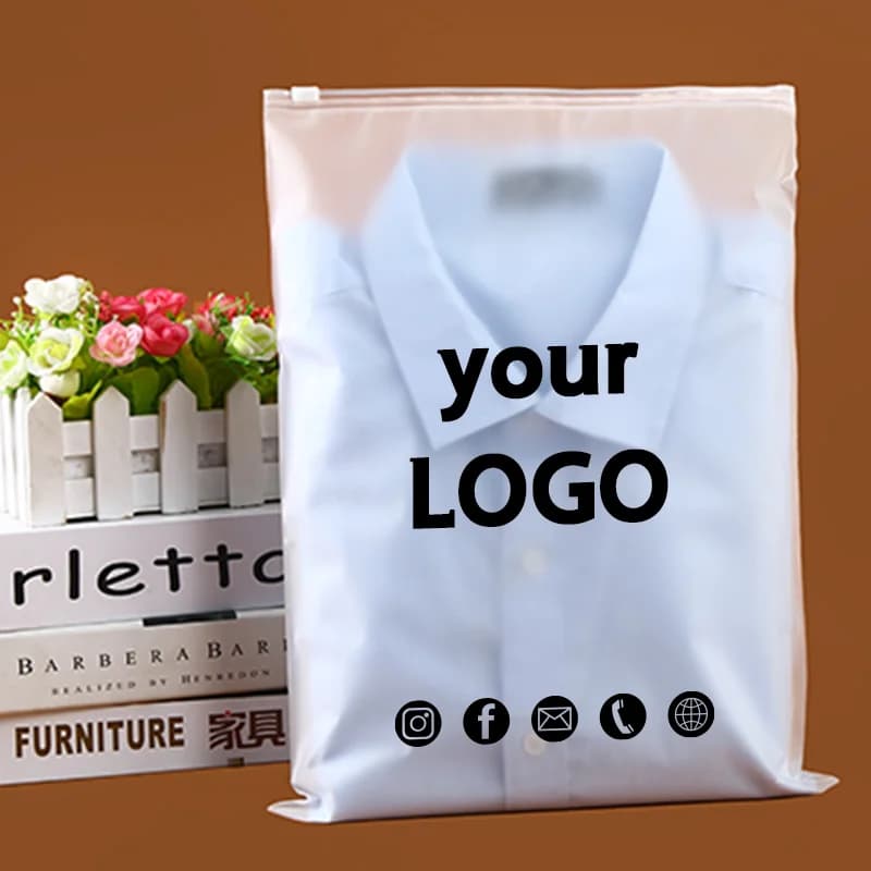 50PCSCustom Storage Borse con cerniera satinata Abbigliamento per la casa Camicie Business Borse per prodotti per imballaggio per piccole imprese Stampa il tuo logo