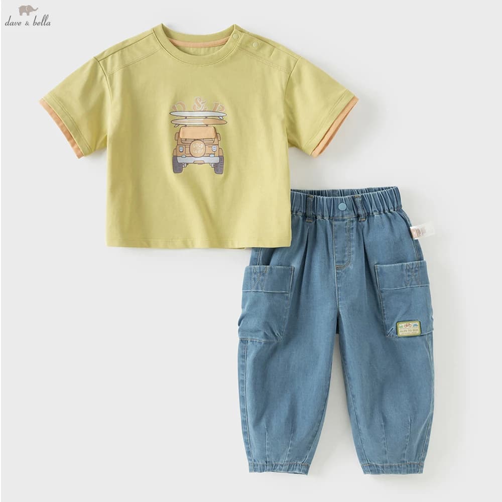 Completo Estivo Dave Bella per Ragazzi, Set 2 Pezzi con T-shirt a Maniche Corte e Pantaloni in Jeans, Abbigliamento Casual DB2261195