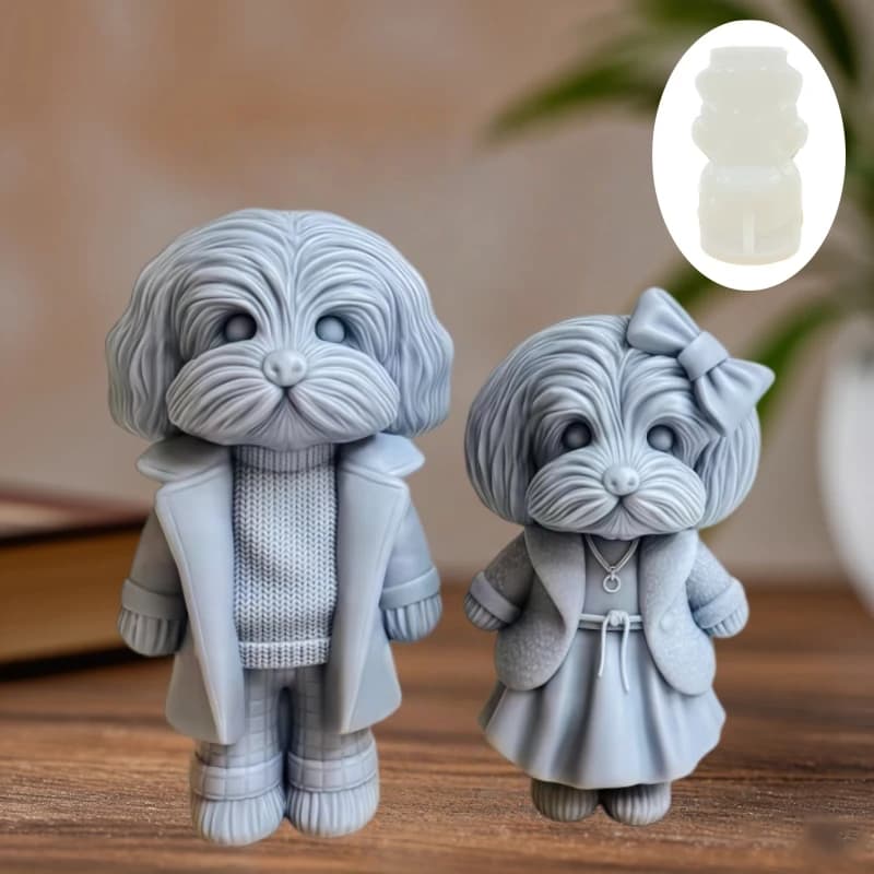 Abito carino coppia cane candela stampo in silicone fiocco abito da sposa coppia orso stampo in resina gonna vestito sorriso cani carini stampi per pasta